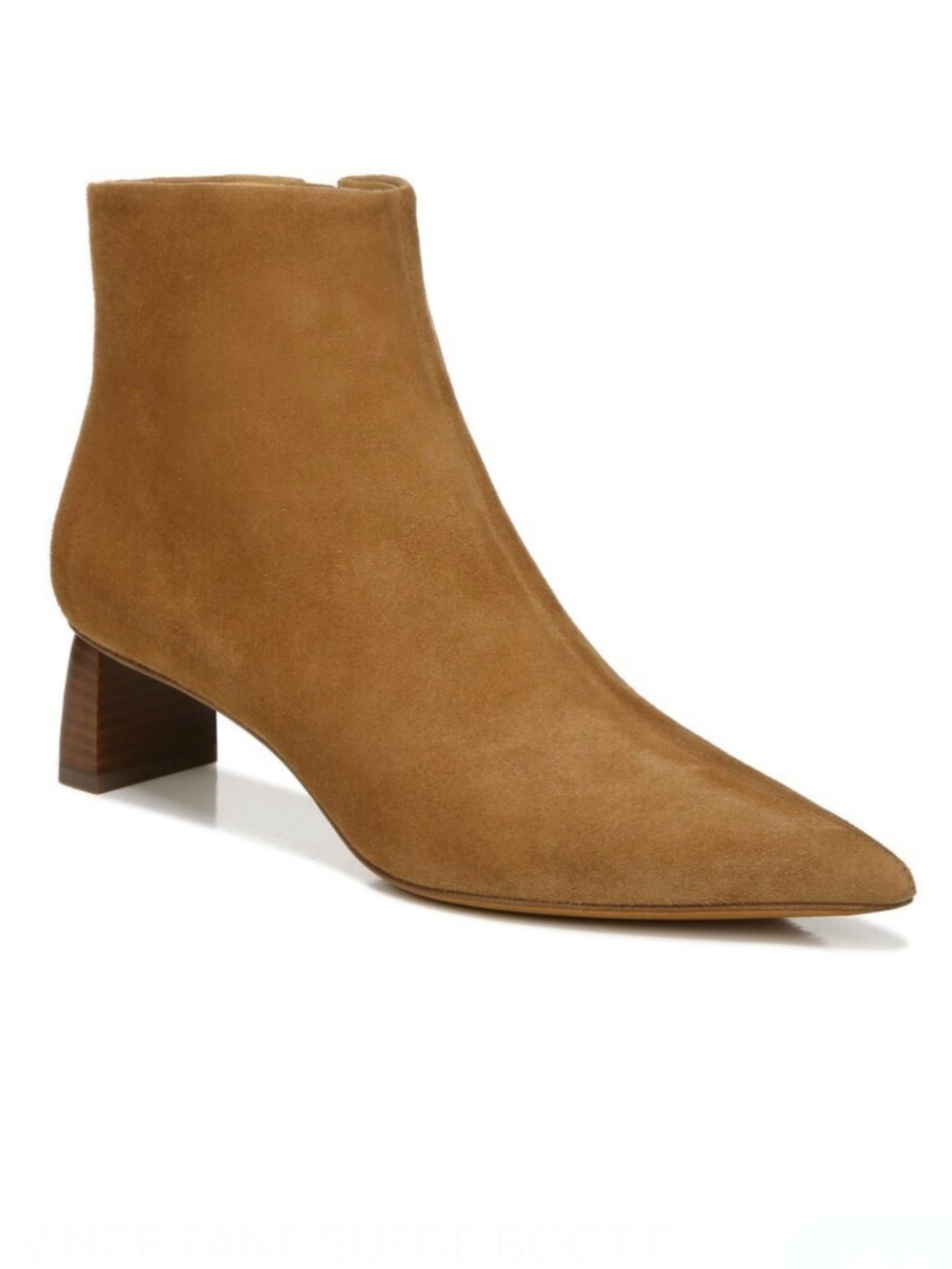 Vince Fane Brown Suede Camel Leather Block Heel Ankle Bootie Size 8M